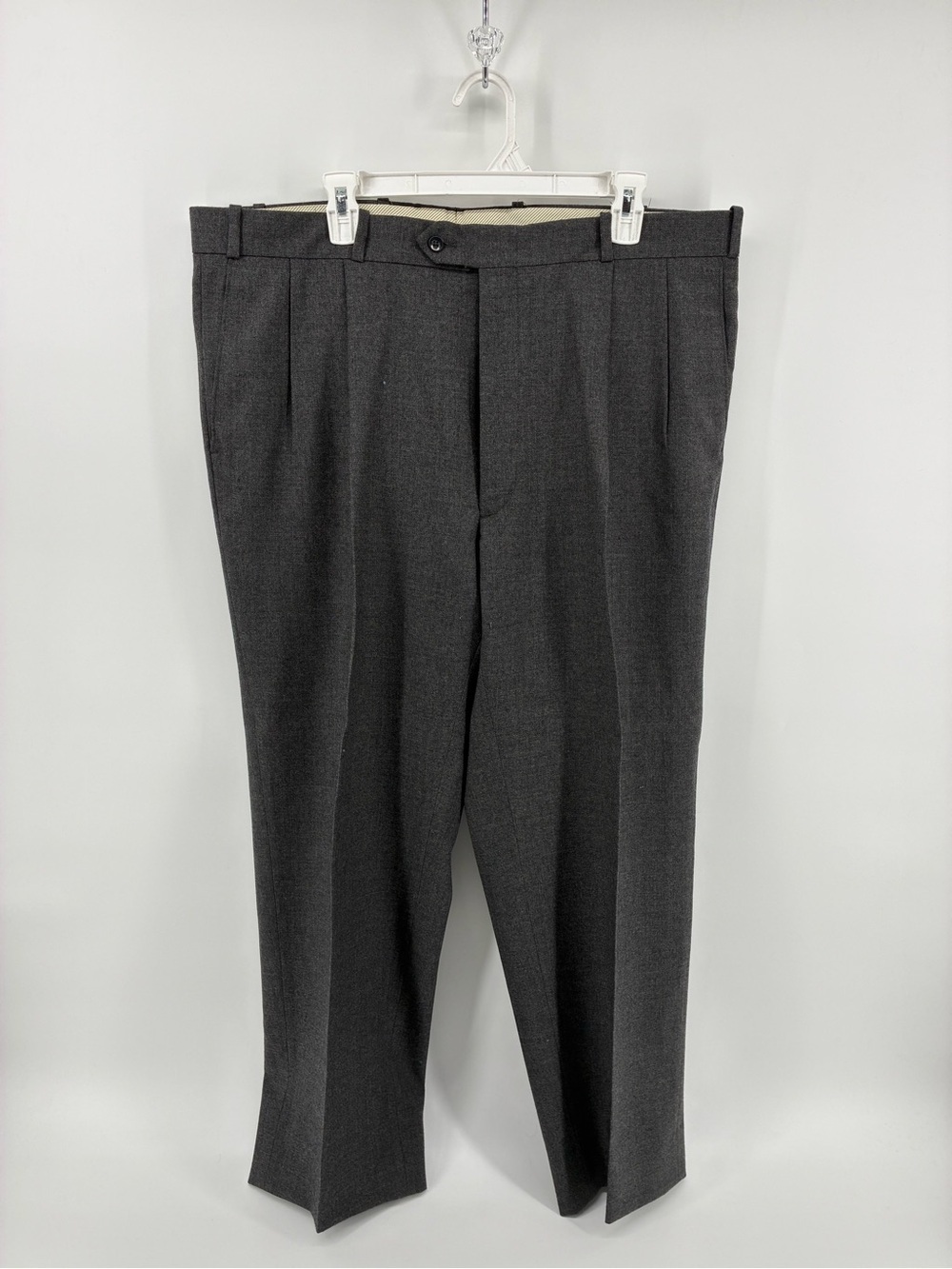 Vintage 100% Wool Lineage Men's Dark Gray Dress Pants Pleated Front Crease